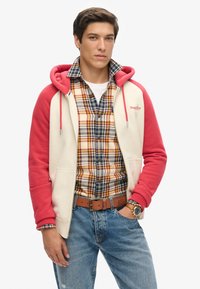 Superdry & Co ESSENTIAL BASEBALL - Sudadera con cremallera - oatmeal cranberry crush red