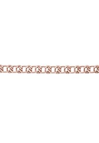 Collana in oro rosa con anelli intrecciati, caratterizzata da una superficie liscia e forme arrotondate per un design delicato ma robusto.