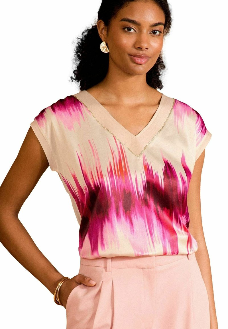 Love & Roses - REGULAR FIT - V-NECK - Print T-shirt - pink ombre print, Enlarge