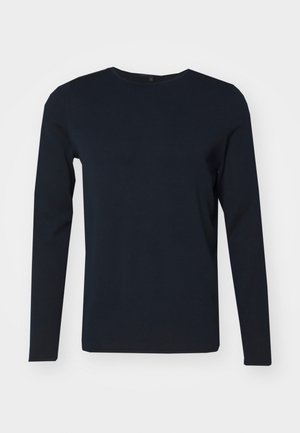 Navy long-sleeve t-shirt made from cotton-blend fabric, featuring a crew neckline and a smooth texture without patterns or embellishments.