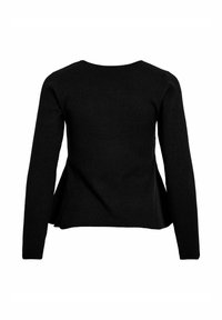 Czarna prążkowana bluzka z długim rękawem, okrągłym dekoltem i lekko rozszerzanym dołem. Miękka tekstura o dopasowanym kroju.
