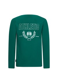 Maglietta a maniche lunghe verde caratterizzata dal testo "ATHLETIC" e da un design di alloro sul retro. Realizzata in morbido cotone, presenta un collo rotondo e una vestibilità regolare.