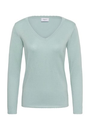 Hele mintroheline pika varrukaga V-kaelusega kampsun, mis on valmistatud pehmest, tekstureeritud kangast. Omadusteks on laineline kaelus ja liibuv lõige.