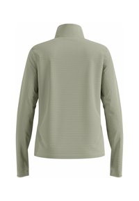 Langärmliger Pullover in Hellgrün. Verfügt über ein strukturiertes Muster, einen hohen Kragen und eine leicht taillierte Form. Hergestellt aus weichem, leichtem Material.