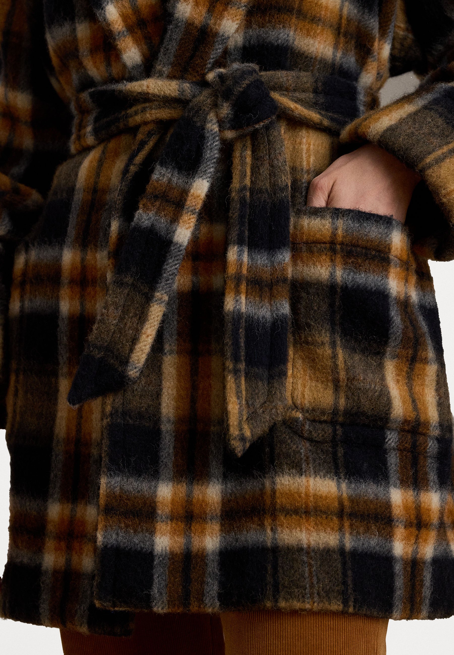 Lauren Ralph Lauren DARDA PLAID WOOL BLEND SHAWL COLLAR WRAP COAT