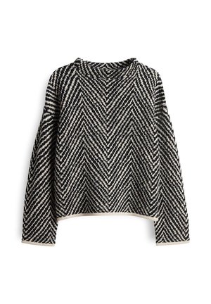 Maglione a maniche lunghe a righe a zig zag in bianco e nero, con scollatura rotonda e lunghezza leggermente cropped.
