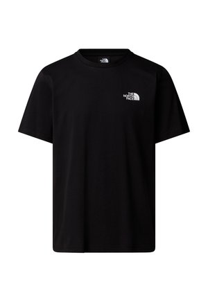 T-shirt en coton noir à manches courtes, design col rond, avec un petit logo blanc sur la zone de la poitrine gauche.