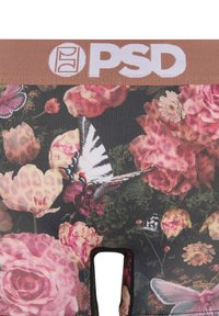 Meer kleurige PSD-boxershorts met bloemenpatronen, vlinders en een bruine tailleband met logo. Gemaakt van zacht, rekbaar materiaal.