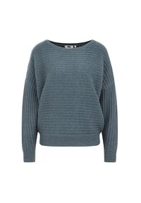 Blauer gerippter Pullover mit rundem Halsausschnitt, langen Ärmeln und strukturiertem Finish. Er bietet eine lässige Passform und ein einfarbiges Design.