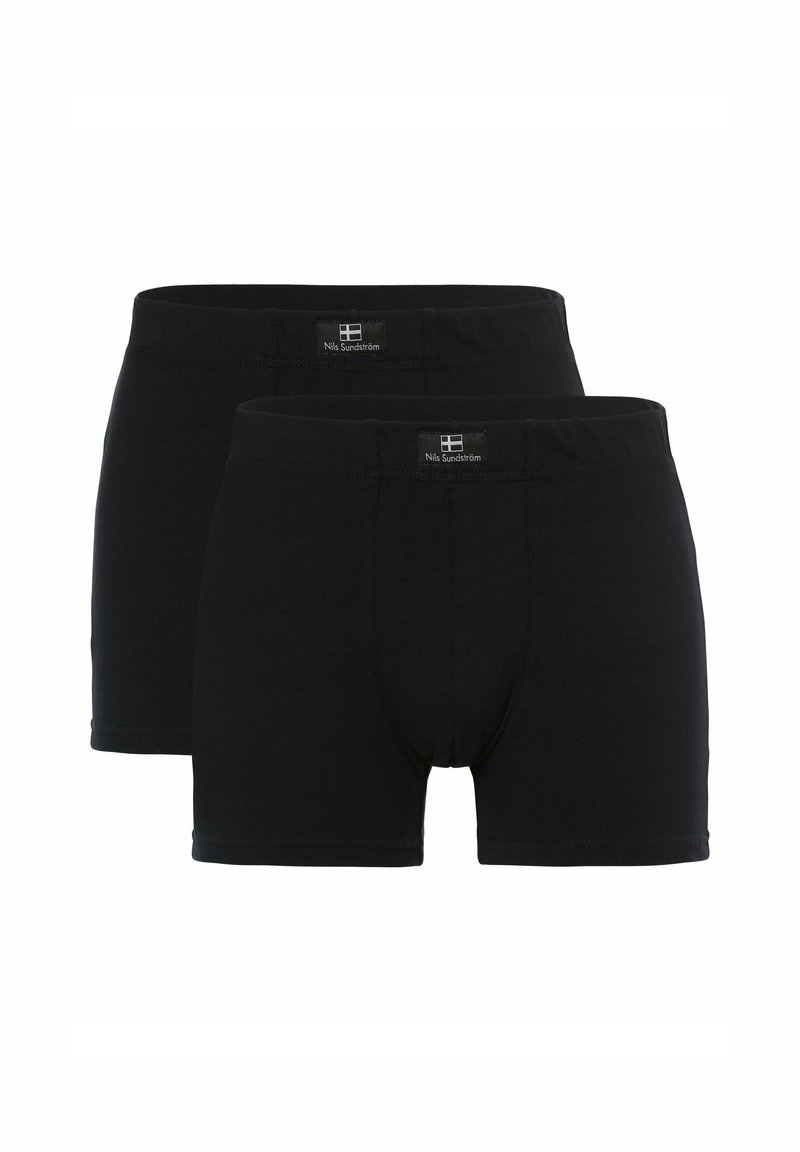 Schwarze Baumwoll-Boxershorts im Doppelpack. Mit elastischem Bündchen und Logo-Tag. Glatte Textur und körperbetonte Passform.