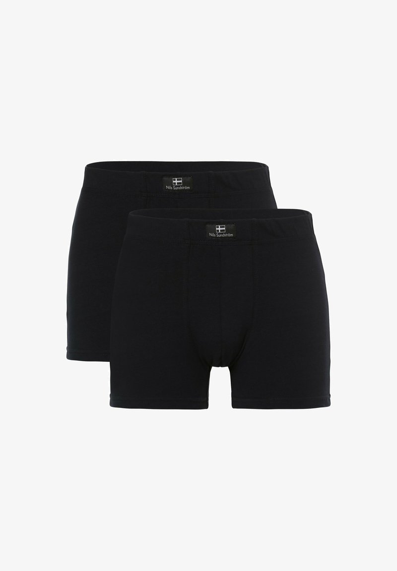 Schwarze Baumwoll-Boxershorts im Doppelpack. Mit elastischem Bündchen und Logo-Tag. Glatte Textur und körperbetonte Passform.