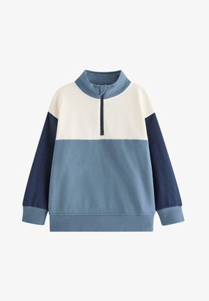 Sweater met kwart rits en color-block ontwerp in crème, lichtblauw en marineblauw, met lange mouwen en geribde boorden en zoom.