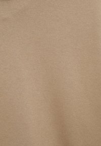 Texture de tissu marron clair uni avec un motif de tissage subtil, lisse et uniformément coloré, adapté aux vêtements ou à la tapisserie.