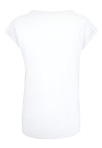 T-shirt en coton blanc avec des manches courtes retroussées et un col arrondi. Texture lisse, design simple, et vue arrière uniquement.