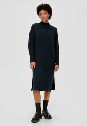 MIT KRAGENSCHLITZ - Strickkleid - navy
