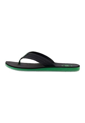 Flip-flop neri in gomma con accenti verdi, dotati di una suola e una fascia testurizzate. Il design include un motivo sottile sulla soletta.