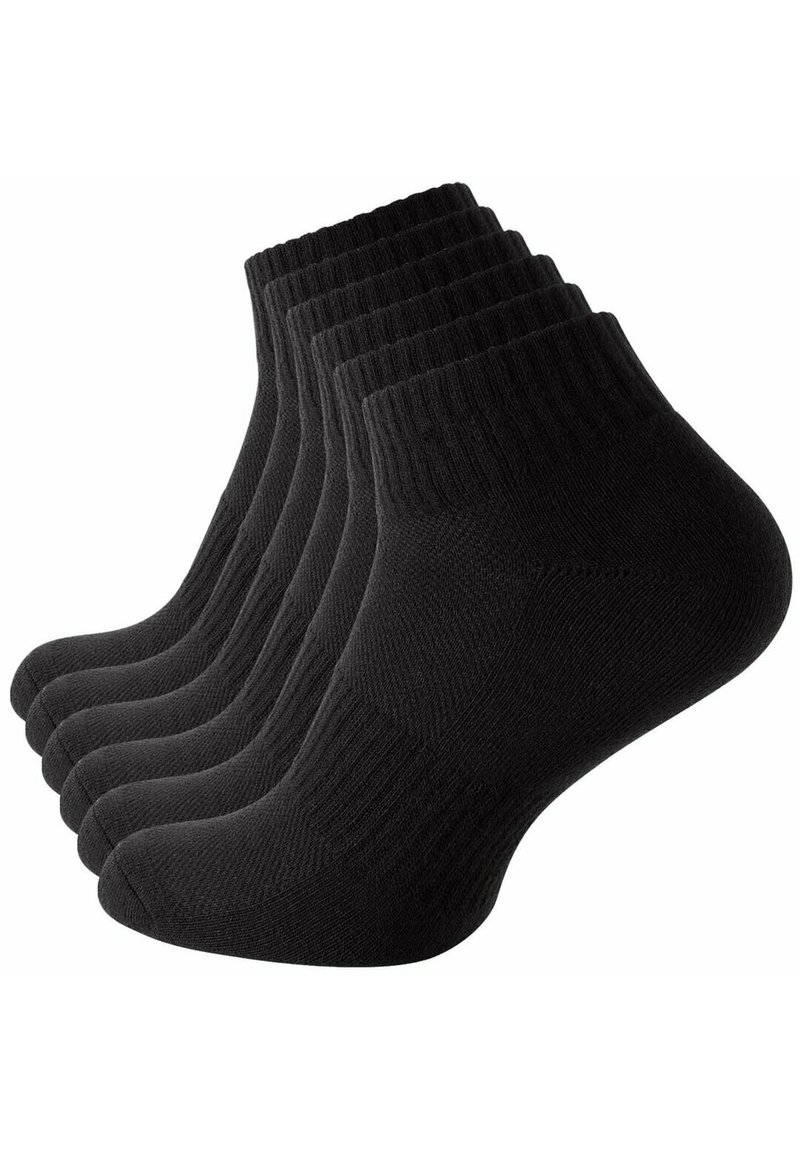 Calzini neri in cotone alla caviglia, in un set di sei. Polsini a coste, area della punta rinforzata e una consistenza liscia in tutto. Design classico per un uso quotidiano.