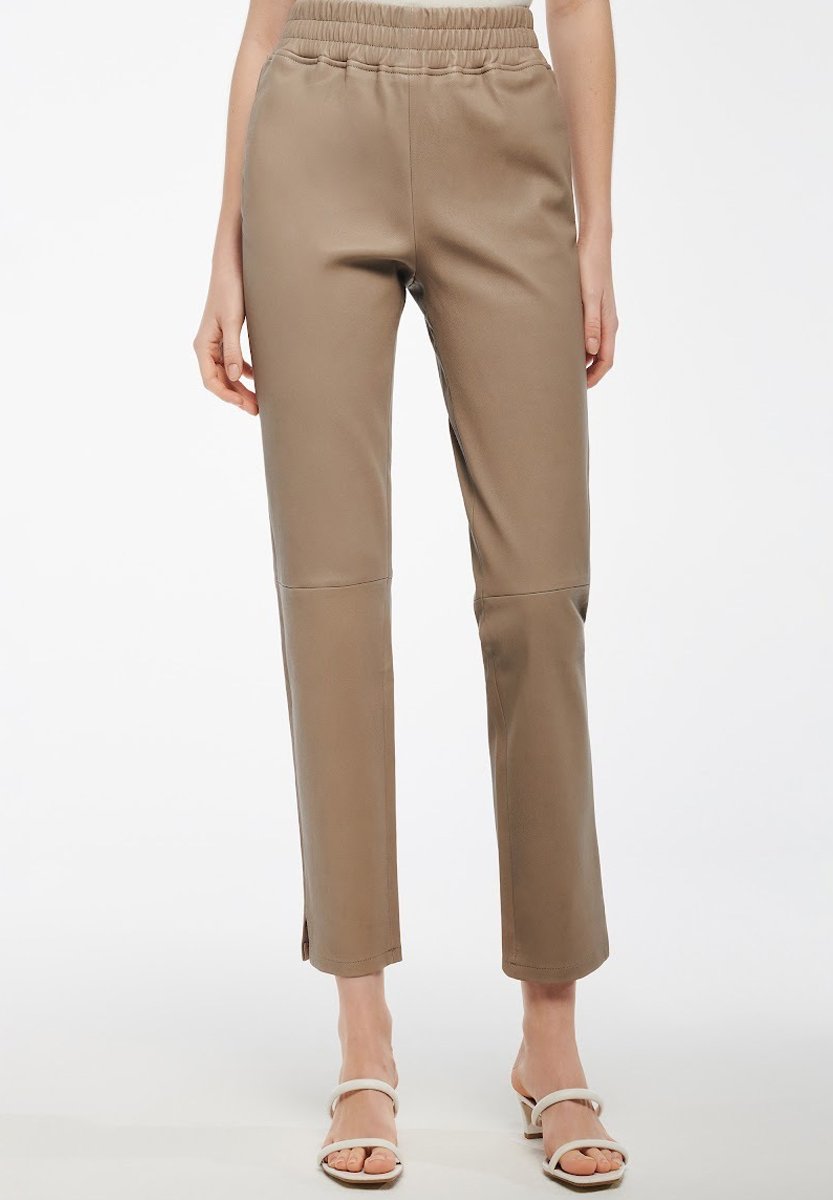 STUDIO AR Leather trousers clay/beige Zalando