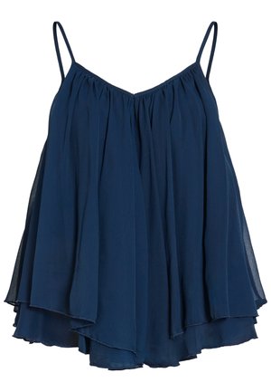 Μπλε ναυτικό στρωματοποιημένο τοπ από μουσελίνα χωρίς μανίκια με λεπτές ράντες και άνετη, χαλαρή εφαρμογή.