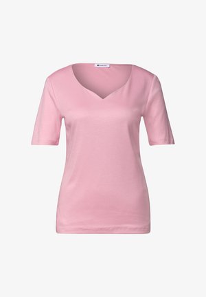 Street One, SHORT-SLEEVE SHIRT WITH HEART NECKLINE - T-shirt basic - vintage blush