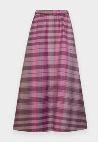 Gonna a plaid lunga con diverse tonalità di rosa, viola e marrone. Realizzata in tessuto morbido con vita elastica per il massimo comfort.