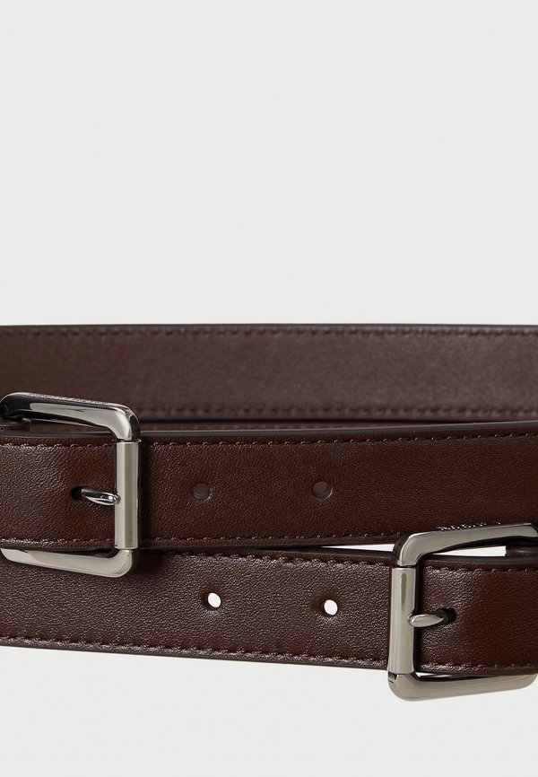 LEATHER DOUBLE BUCKLE STACKED WIDE BELT - Waist belt - dark hickory2