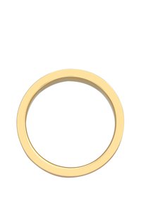 Cirkulært ring i skinnende guldmetal, glat overflade, ensartet bredde, ingen udsmykninger eller mønstre, enkelt, minimalistisk design.