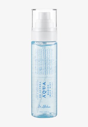 Klare Kunststoff-Sprühflasche mit blauem Marine Jelly Nebel von Dr. Althea, beschriftet für Feuchtigkeitsspende und Glow, 100 ml Fassungsvermögen.