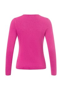 Fitted lange mouwen trui in een levendige roze kleur, gemaakt van zacht materiaal. Heeft een ronde halslijn en een gladde textuur zonder zichtbare patronen.