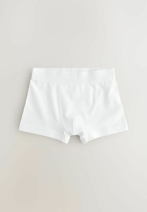 Witte boxershorts van gladde stof, met een reliëflogo op de elastische tailleband en een opening aan de voorkant met een naad.