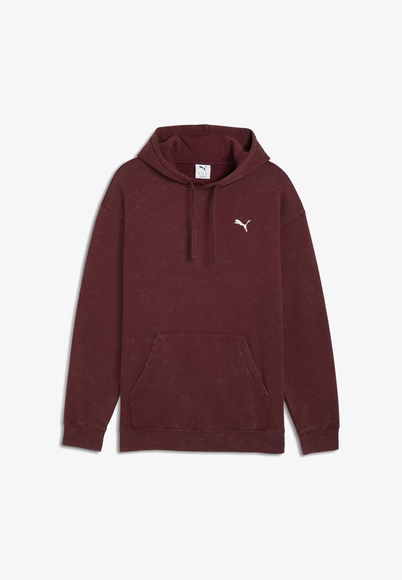 Felpa bordeaux realizzata in tessuto morbido, con tasca frontale, polsini a coste e logo Puma bianco sul petto. Design classico con cappuccio regolabile.