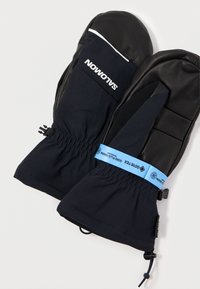 Μαύρα χειμερινά γάντια Salomon με ετικέτες τεχνολογίας Gore-Tex και Gore Plus Warm, ελαστικές περιφέρειες καρπού και ρυθμιζόμενα κορδόνια στον καρπό.