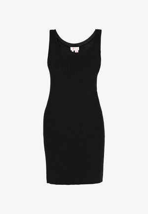 Vestito nero a coste con silhouette aderente, design senza maniche e scollatura rotonda. Realizzato in un tessuto elastico.