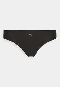 Crne ženske bikini gaćice izrađene od glatkog materijala s širom gumicom i suptilnim logotipom. Imaju klasičan kroj za minimalnu pokrivenost.