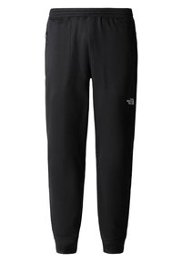 Czarne spodnie sportowe wykonane z gładkiego, lekkiego materiału. Posiadają elastyczny pas, dwie boczne kieszenie i zwężane mankiety na kostkach.