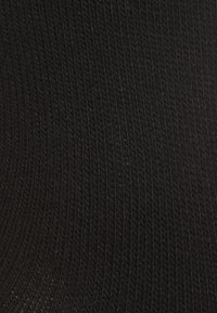Schwarzer Strickstoff mit gerippter Textur, der feine, parallele Linien aufweist und ein gleichmäßiges Muster erzeugt. Eignet sich für verschiedene Kleidungsstücke.