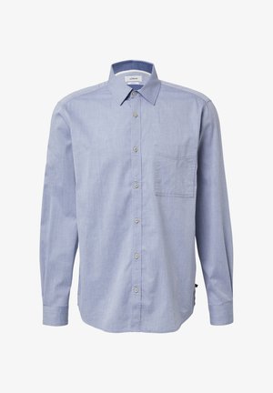 Hele sinine, pikkade varrukatega särk kudumiskangast, millel on nööbiga krae, eesmine tasku ja peen struktuur. Vähese mustriga sisekrae.