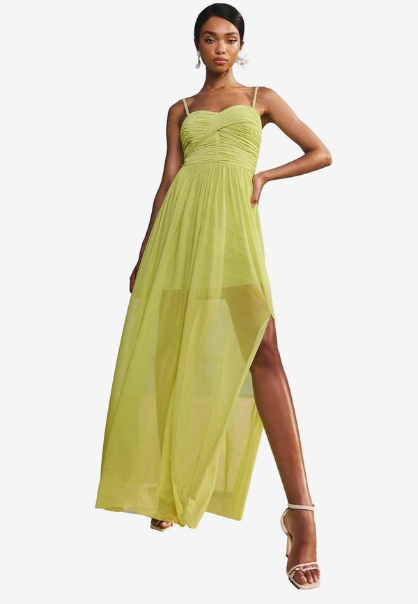 REGULAR FIT - EMBELLISHED PEARL STRAP RUCHED MESH  . - Maxikleid