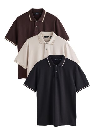 Next REGULAR FIT - SHORT SLEEVE TIPPED 3 PACK   - Polo - black brown ecru