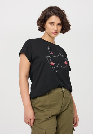 CON STAMPA VOLTI - T-shirt con stampa - nero