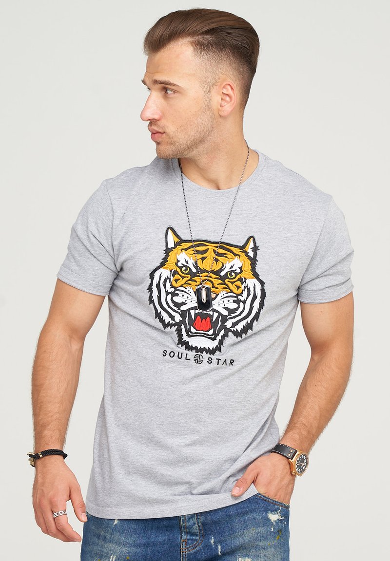 Herren T-Shirts basic | SOULSTAR JAKARTA T-Shirt print grey melange/grau-meliert - ST57917 Herren T-Shirts basic | SOULSTAR JAKARTA T-Shirt print grey melange/grau-meliert - ST57917