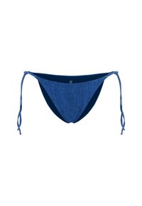 Blå bikiniunderdel med texturerad tyg, justerbara knyt-sidor och låg midja. Har en solid innersöm för komfort.