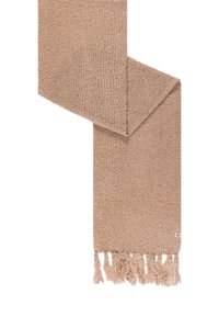 Light beige woven scarf with a textured finish and frayed edges. Measures approximately 2 meters long and 30 cm wide.