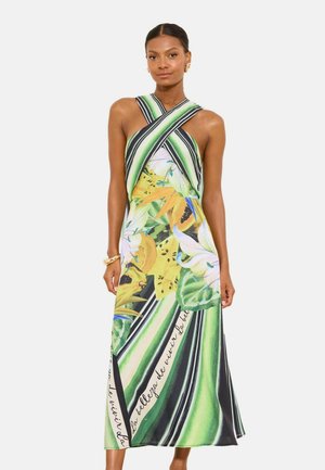 Lipsy, REGULAR FIT - FLORAL PRINT STRIPE FRINGE SCARF HALTER MAXI DRESS - Day dress - green