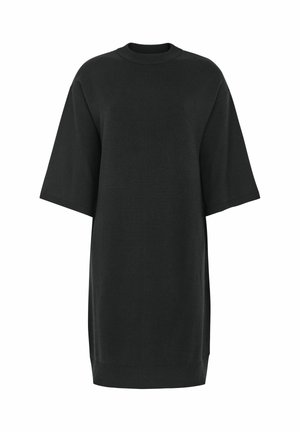 Abito t-shirt oversized nero con scollatura rotonda e maniche corte. Realizzato in tessuto morbido con una vestibilità comoda e orlo dritto.