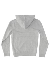 Grå huvtröja i bomullsblandning. Har en känguruficka, ribbade cuffs och nederkant, samt en dragsko i huvan. Slät, mjuk textur.