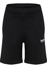 Svarta shorts i mjukt material med resårmidja och en vit logotyp på nederkanten till höger. Enkelt och funktionellt design.