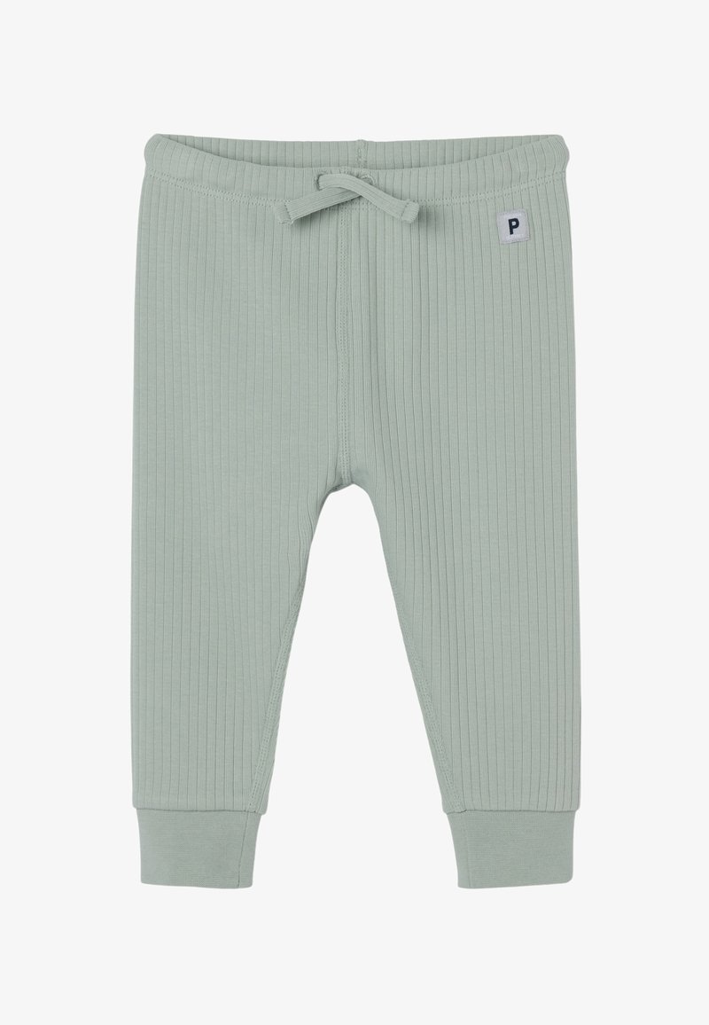 Vihreät ribbikuvioiset verkkarit, jotka on valmistettu pehmeästä puuvillasta. Niissä on joustava vyötärö, nauhavyö ja tiukat hihansuut. Edessä pieni brändilogo.