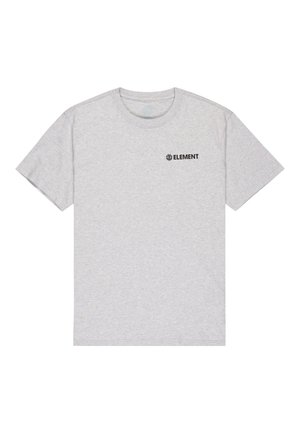 T-shirt en coton gris à manches courtes et col ras du cou. Présente un petit logo noir "ELEMENT" sur la partie gauche de la poitrine.