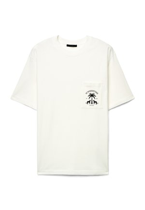 T-shirt bianca a maniche corte con tasca sul petto sinistro, decorata con una palma nera e due ghepardi, con la scritta "SUMMERTIME".